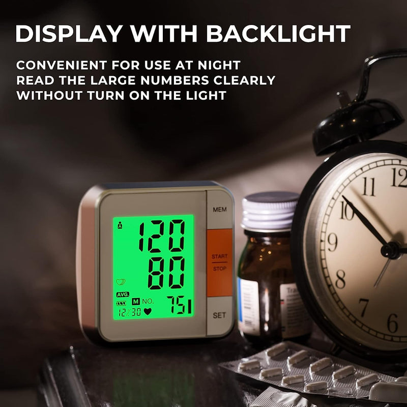 Blood Pressure Monitors for Home Use Accurate Wrist Blood Pressure Machine Adjustable 5.3"-7.7" BP Cuff for Home Use 2x120 Sets Memory Backlight LCD Display with Carrying Case