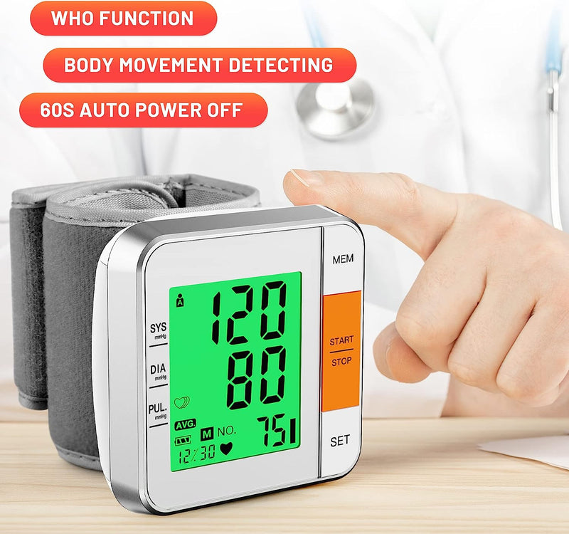 Blood Pressure Monitors for Home Use Accurate Wrist Blood Pressure Machine Adjustable 5.3"-7.7" BP Cuff for Home Use 2x120 Sets Memory Backlight LCD Display with Carrying Case