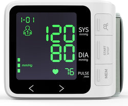 Wrist Blood Pressure Monitor, Home Use Digital Automatic BP Cuff with Large Backlight Display 2x99 Memory 5.31"-7.68" Adjustable Cuff Blood Pressure Machine Storage Bag