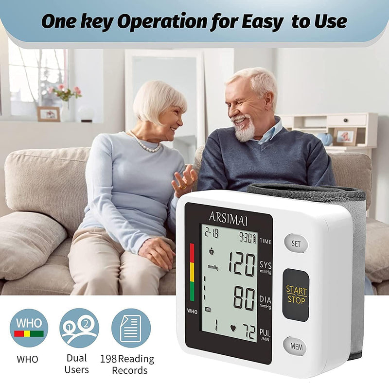 Wrist Accurate Automatic High Blood Pressure Monitors Portable LCD Screen Irregular Heartbeat Monitor with Storage Case and Adjustable Cuff Powered by Battery - Black