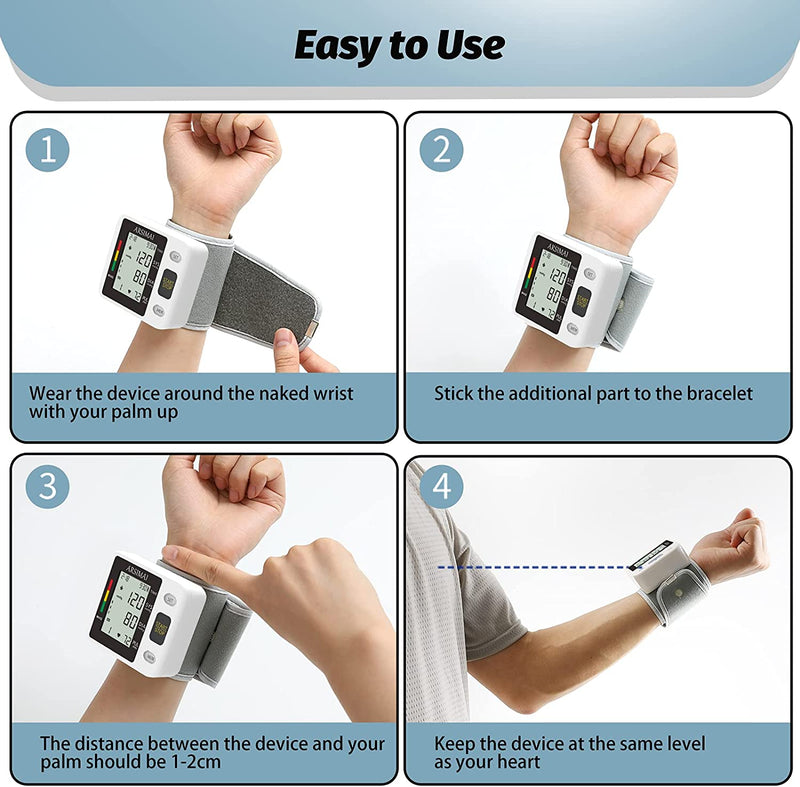 Wrist Accurate Automatic High Blood Pressure Monitors Portable LCD Screen Irregular Heartbeat Monitor with Storage Case and Adjustable Cuff Powered by Battery - Black