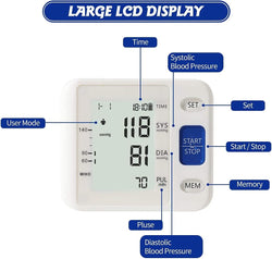 Blood Pressure Monitor - Wrist Accurate Automatic High Blood Pressure Monitors Portable LCD Screen Irregular Heartbeat Monitor with Storage Case and Adjustable Cuff Powered by Battery - White