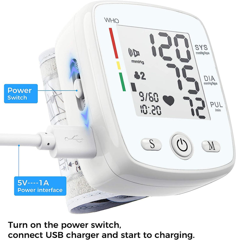Blood Pressure Monitor Automatic Blood Pressure Monitors for Home Use Wrist BP Monitor Cuff Digital Large Display 2X99 Group Machine with Carrying Case, White