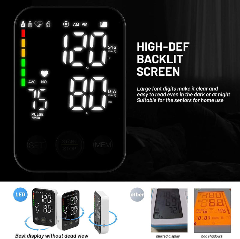 Blood Pressure Monitor 2023 Upper Arm Blood Pressure Monitors for Home Use Digital BP Machine 2x120 Memory Large LED Display Adjustable BP Cuff 8.7"-15.7" with Storage Bag, Black