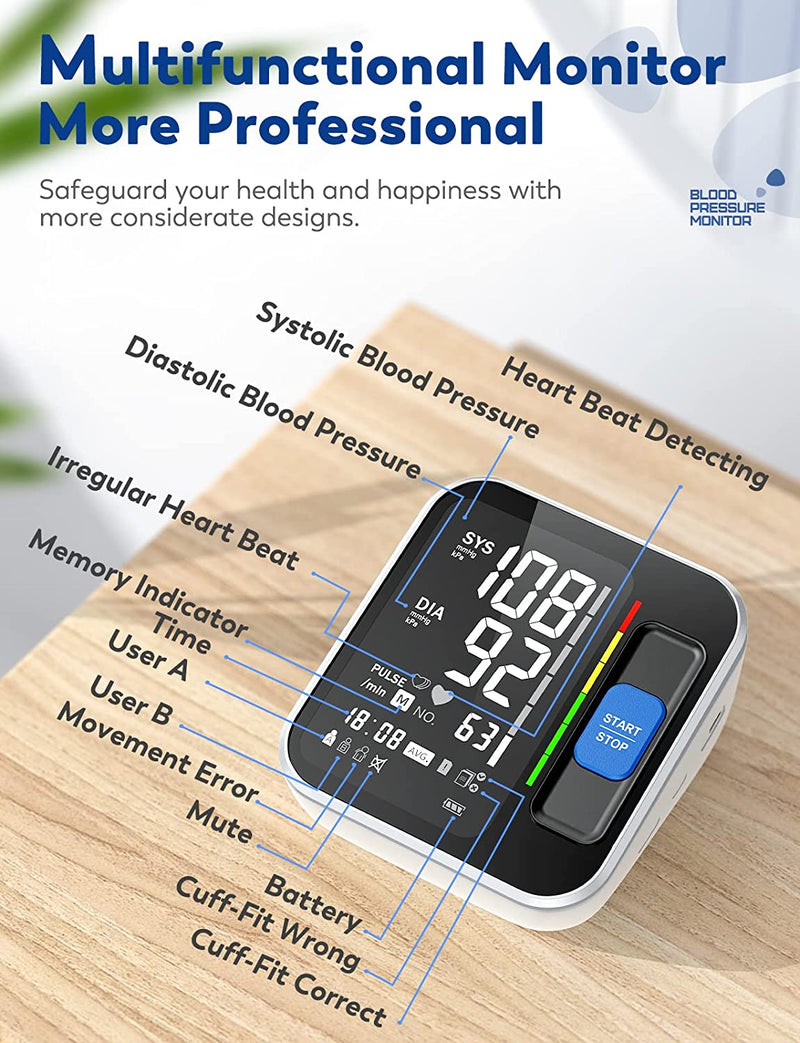 Blood Pressure Monitors for Home Use Upper Arm, Accurate Cuff 8.7”-15.7” Monitor with Large Backlight Display 2 Users 240 Sets Memory & HR Detection, Digital BP Machine with Carrying Case for Adult