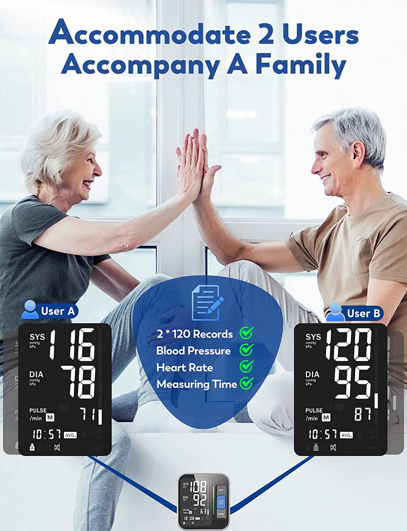 Blood Pressure Monitors for Home Use Upper Arm, Accurate Cuff 8.7”-15.7” Monitor with Large Backlight Display 2 Users 240 Sets Memory & HR Detection, Digital BP Machine with Carrying Case for Adult