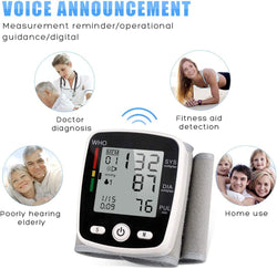 Blood Pressure Monitor, Wrist Blood Pressure Cuff Monitor with USB Charging, Automatic Digital BP Machine,Voice Broadcast, Large Display Screen