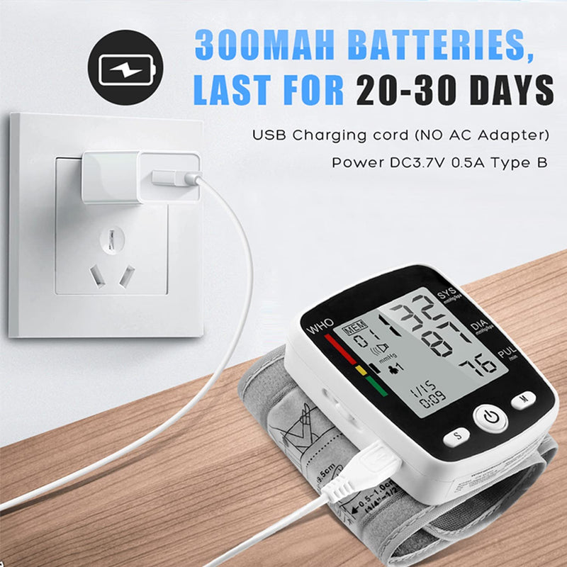 Blood Pressure Monitor, Wrist Blood Pressure Cuff Monitor with USB Charging, Automatic Digital BP Machine,Voice Broadcast, Large Display Screen