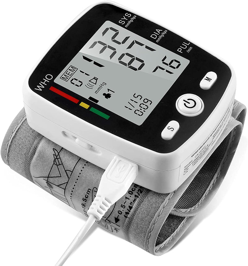 Blood Pressure Monitor, Wrist Blood Pressure Cuff Monitor with USB Charging, Automatic Digital BP Machine,Voice Broadcast, Large Display Screen