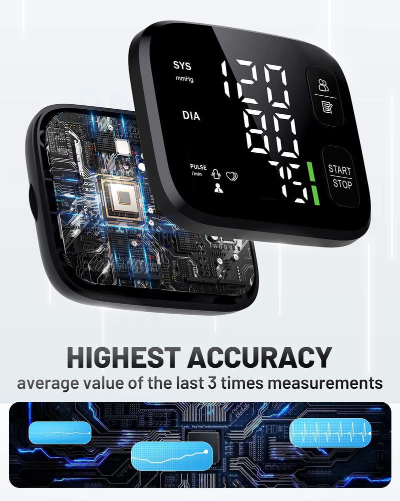 Blood Pressure Monitor LED Backlit Display Automatic Wrist Cuff Blood Pressure Machine 120x2 Reading Memory Bp Monitor with Carrying Case, Black