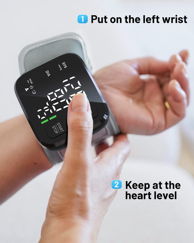 Blood Pressure Monitor LED Backlit Display Automatic Wrist Cuff Blood Pressure Machine 120x2 Reading Memory Bp Monitor with Carrying Case, Black