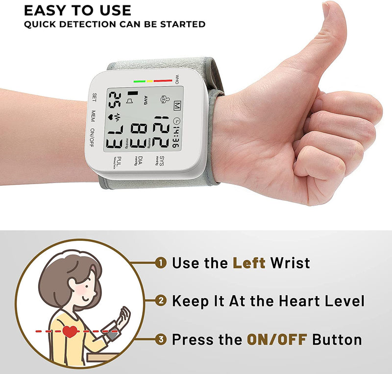 Blood Pressure Monitor Wrist Blood Pressure Cuff Digital BP Machine 2x99 Readings Voice Broadcast Blood Pressure Detector with Carrying Case for Home Use