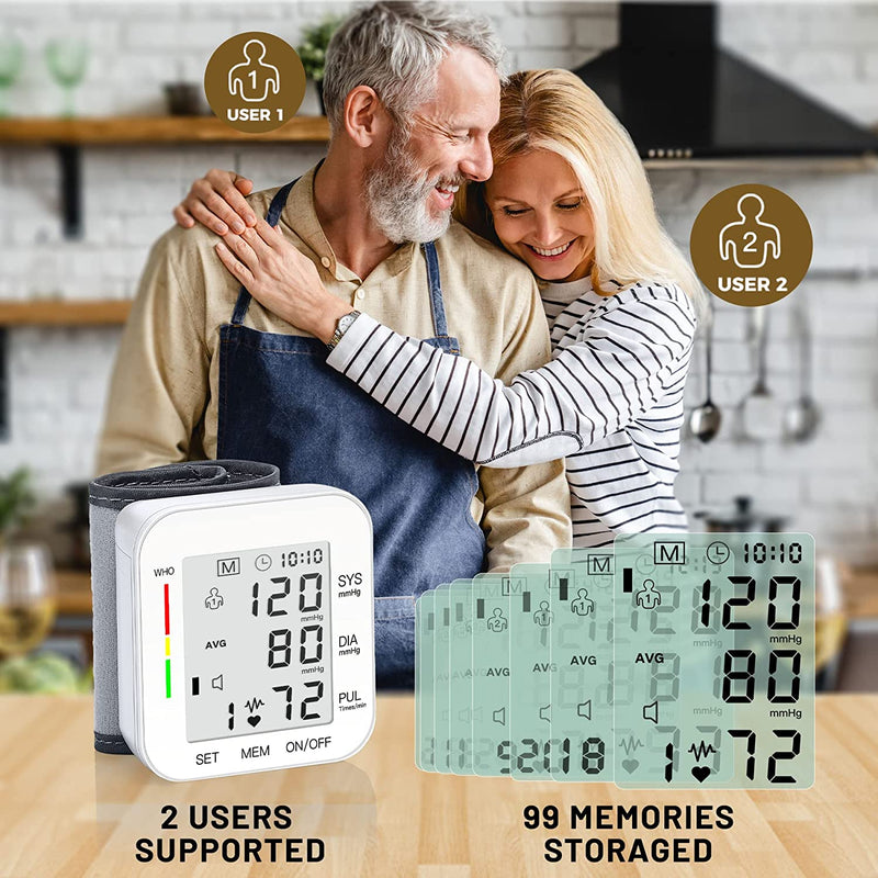 Blood Pressure Monitor Wrist Blood Pressure Cuff Digital BP Machine 2x99 Readings Voice Broadcast Blood Pressure Detector with Carrying Case for Home Use