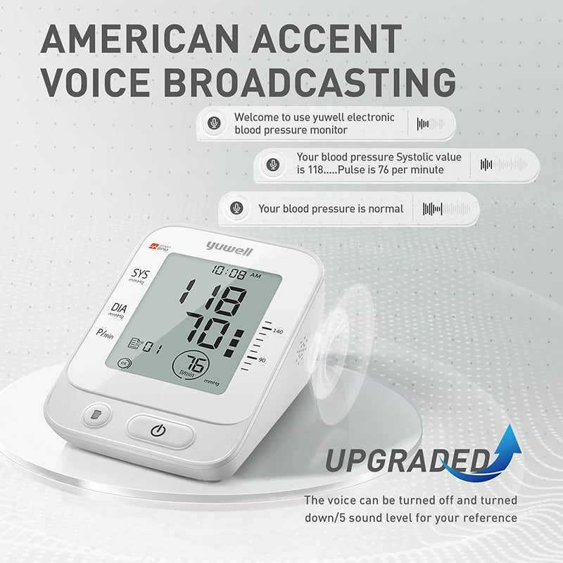 Blood Pressure Monitor, Extra Large Upper Arm Cuff, Digital BP Machine for Home Use & Pulse Rate Monitoring Meter, Automatic, Large Display, Voice Broadcasting with Power Adapter and Batteries