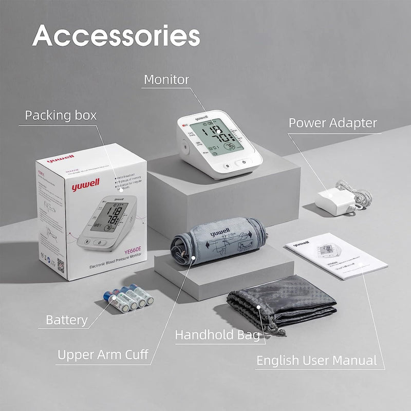Blood Pressure Monitor, Extra Large Upper Arm Cuff, Digital BP Machine for Home Use & Pulse Rate Monitoring Meter, Automatic, Large Display, Voice Broadcasting with Power Adapter and Batteries