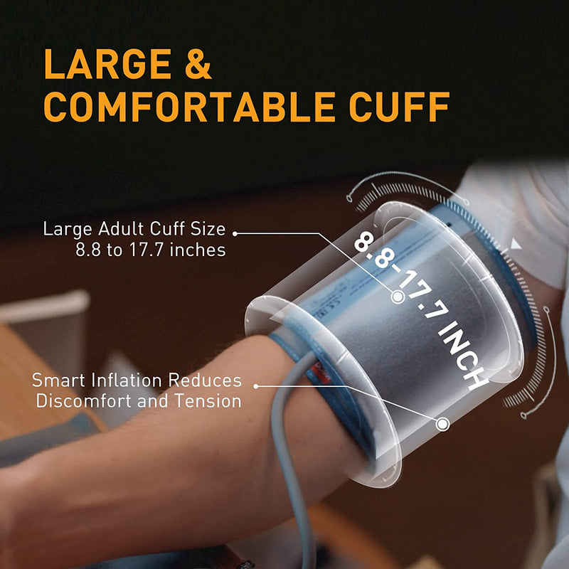 Blood Pressure Machine, yuwell Blood Pressure Monitors for Home Use with Speaker, Automatic Digital BP Cuff with Large Cuff 17.7 inch, Largest Backlit Display, AC Adapter, 2-Users, 198 Recordings