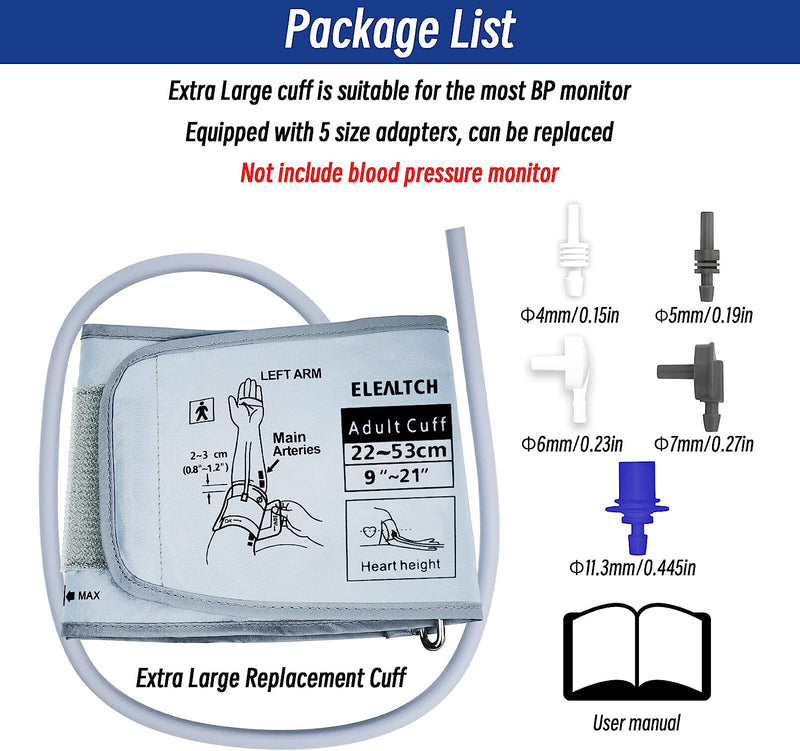 Extra Large Cuff Compatible with Omron 9”-21” Inches (22-53CM) XL Blood Pressure Cuff Adult ARM BP Replacement Cuff for Big ARM(X-Large)