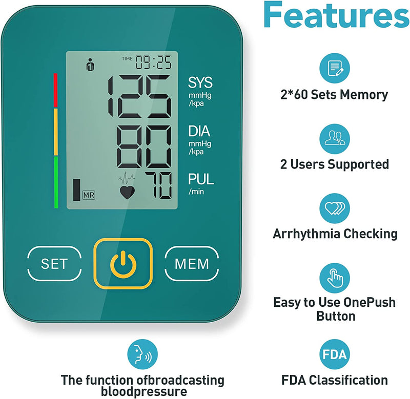Blood Pressure Monitors for Home Use, BP Cuff Automatic Upper Arm Cuff Digital Blood Pressure Machine with 8.7-17inches Blood Pressure Cuff Green