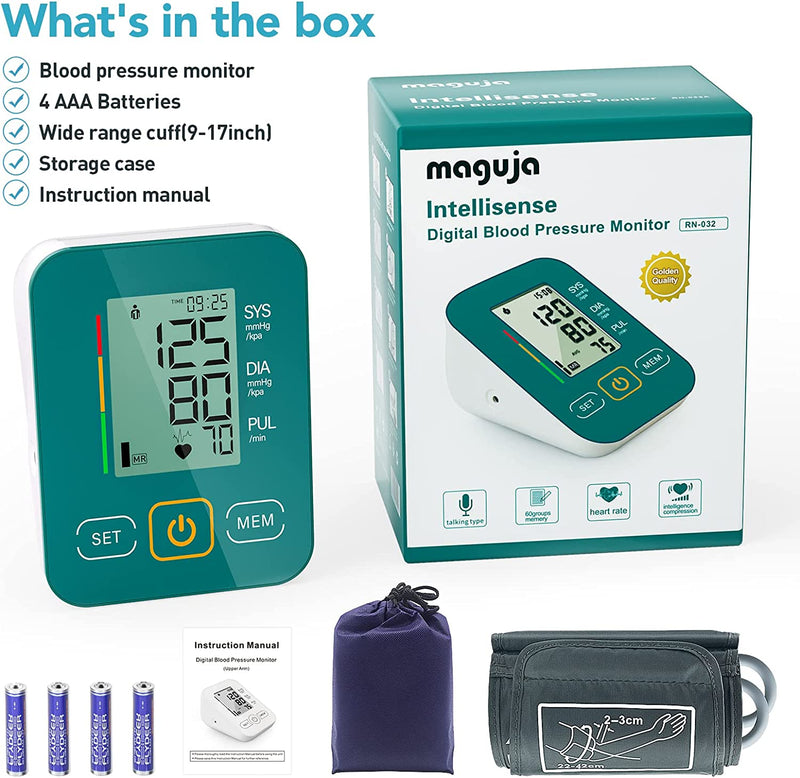 Blood Pressure Monitors for Home Use, BP Cuff Automatic Upper Arm Cuff Digital Blood Pressure Machine with 8.7-17inches Blood Pressure Cuff Green