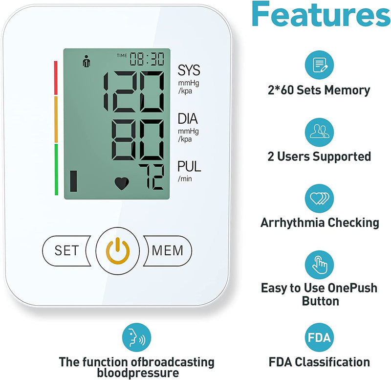 Blood Pressure Monitors for Home Use, BP Cuff Automatic Upper Arm Cuff Digital Blood Pressure Machine with 8.7-17inches Blood Pressure Cuff White