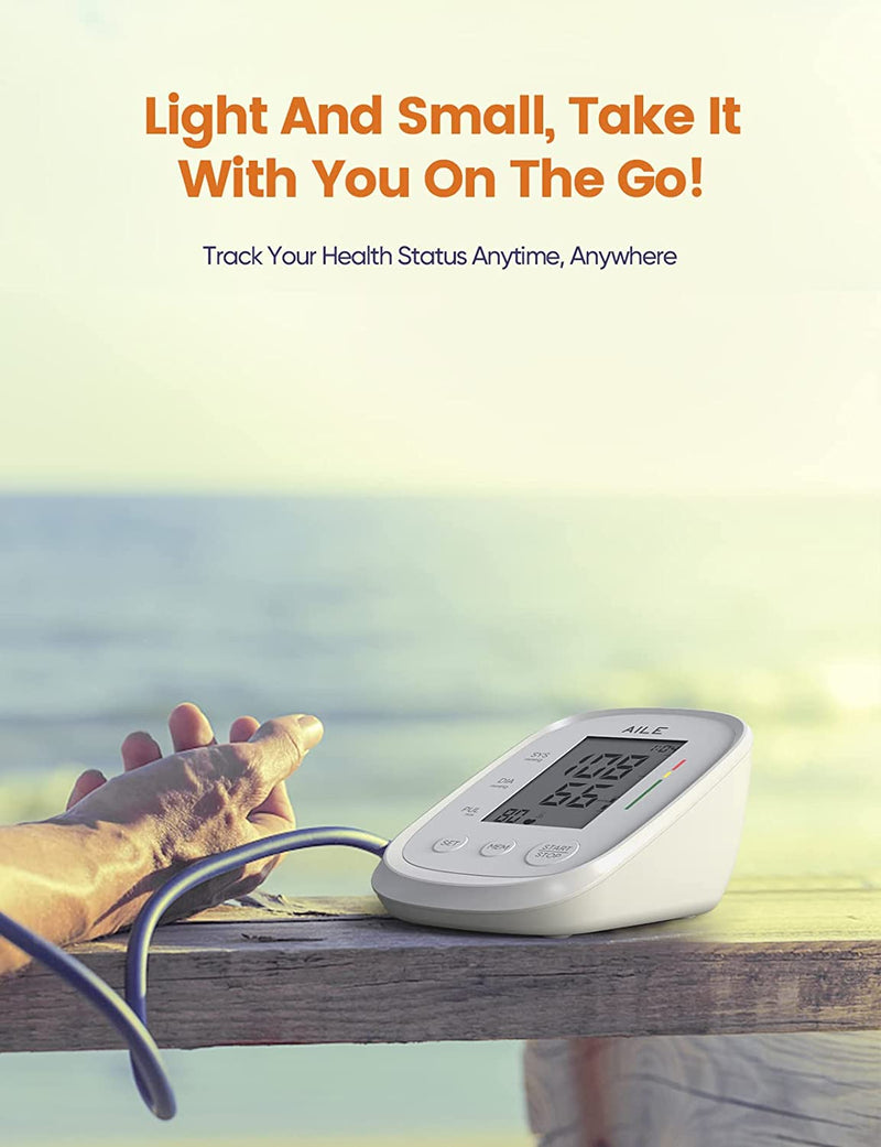Blood Pressure Monitor,AILE Blood Pressure Machine Upper Arm Large Cuff(8.7"-16.5"Adjustable),Automatic high Blood Pressure Cuff for Home use (White)