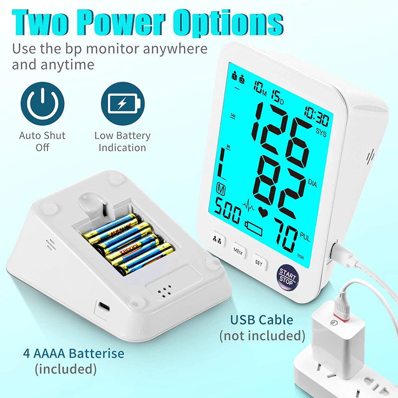 Blood Pressure Monitor-Automatic Blood Pressure Machine XL Cuff for Big Arms 13-21”-Medium/Large Cuff 9"-17"Extra Large Backlit LCD Heart Rate Detection Two User 1000 Mem Blue