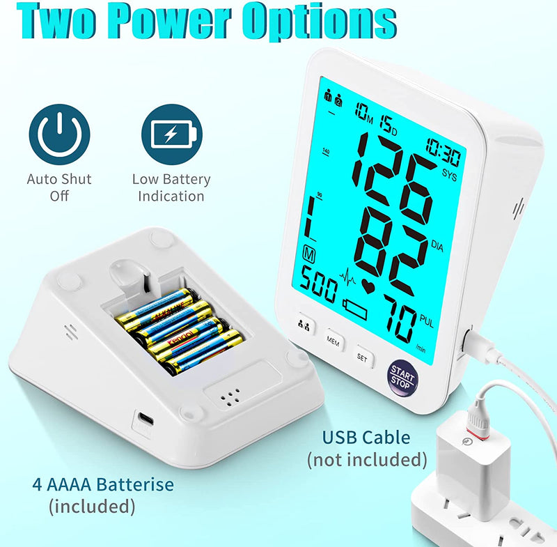 Blood Pressure Monitor Upper Arm Large LED Backlit Screen 1000 Sets Memory Automatic Digital BP Machine Adjustable BP Cuff