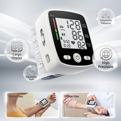 Wrist Blood Pressure Monitors for Home Use Digital Blood Pressure Machine with Voice Adjustable 5.3-7.7" Cuff BP Machine Dual Users Mode x99 Memory Accurate BP Monitor with Carrying Case