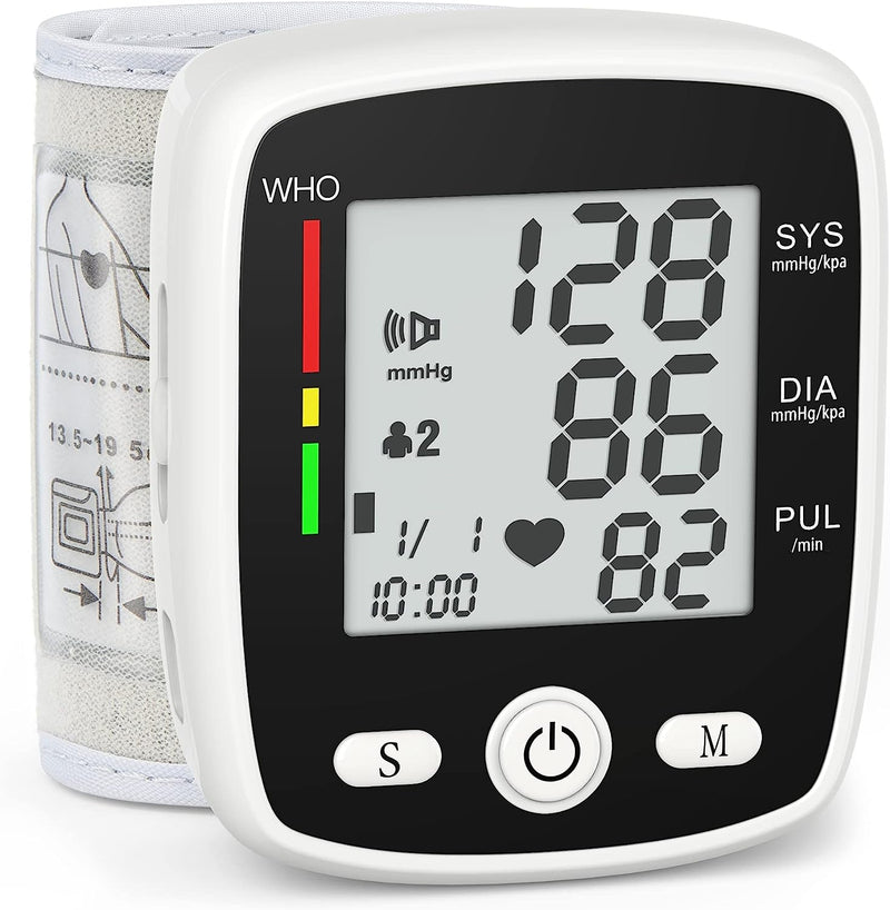 Wrist Blood Pressure Monitors for Home Use Digital Blood Pressure Machine with Voice Adjustable 5.3-7.7" Cuff BP Machine Dual Users Mode x99 Memory Accurate BP Monitor with Carrying Case