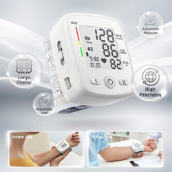 Wrist Blood Pressure Monitors for Home Use Digital Blood Pressure Machine with Voice Adjustable 5.3-7.7" Cuff Dual Users Mode x99 Memory Accurate BP Monitor with Carrying Case, White