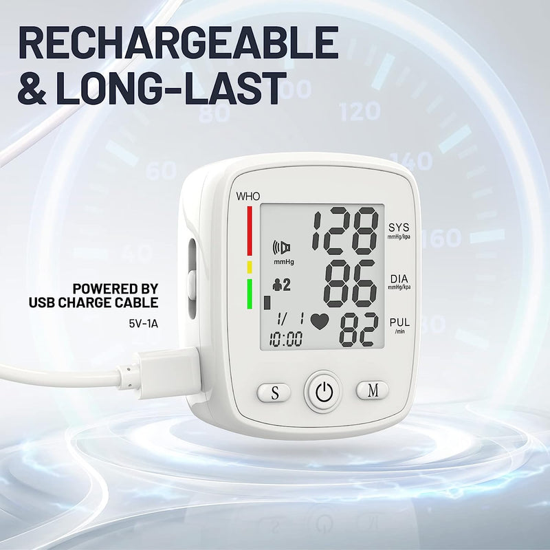 Wrist Blood Pressure Monitors for Home Use Digital Blood Pressure Machine with Voice Adjustable 5.3-7.7" Cuff Dual Users Mode x99 Memory Accurate BP Monitor with Carrying Case, White