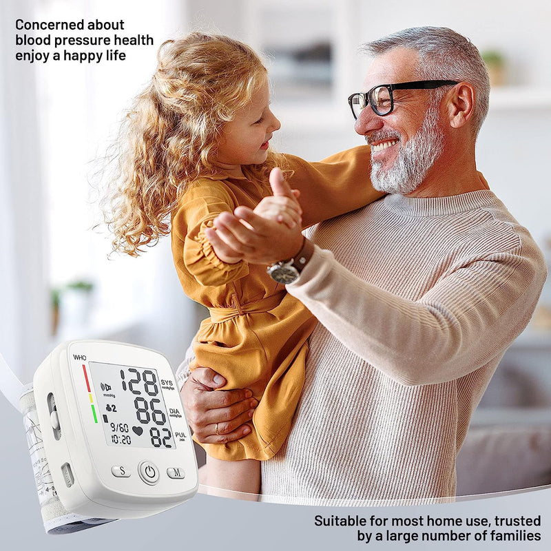 Wrist Blood Pressure Monitors for Home Use Digital Blood Pressure Machine with Voice Adjustable 5.3-7.7" Cuff Dual Users Mode x99 Memory Accurate BP Monitor with Carrying Case, White
