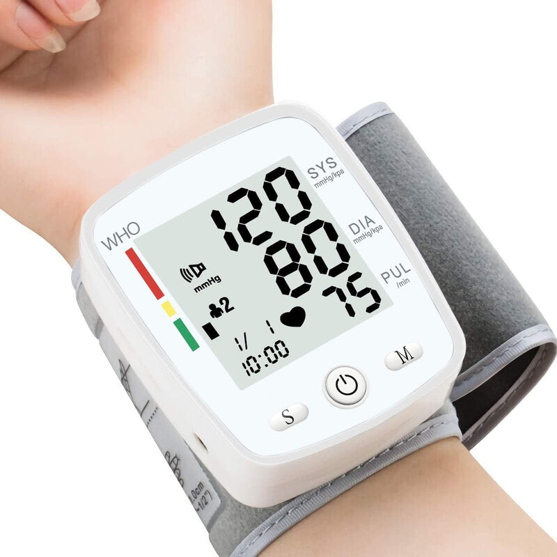 Wrist Blood Pressure Monitors for Home Use Digital Blood Pressure Machine with Voice Adjustable 5.3-7.7" Cuff Dual Users Mode x99 Memory Accurate BP Monitor with Carrying Case, White