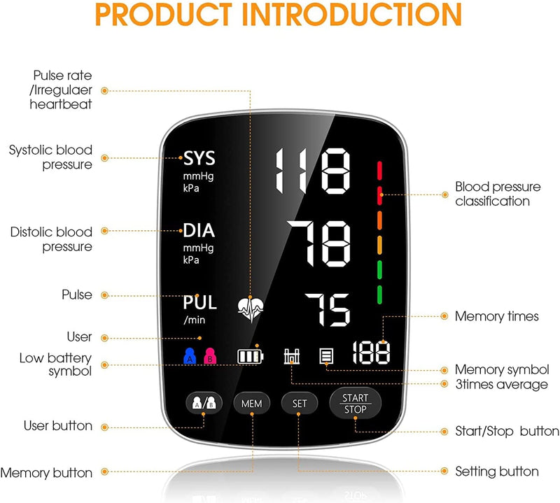 Automatic Upper Arm Blood Pressure Monitor with Large Cuff 4.5 in Backlit Adjustable Font Screen, 9-17 inches Cuff, arrhythmia and Home