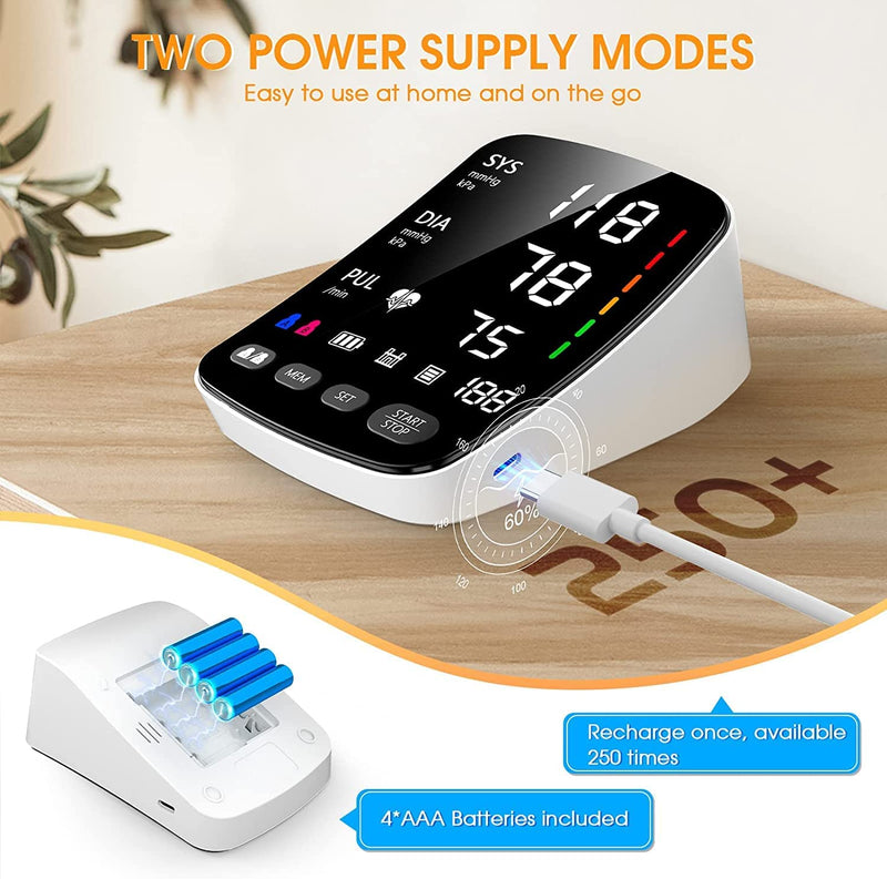 Automatic Upper Arm Blood Pressure Monitor with Large Cuff 4.5 in Backlit Adjustable Font Screen, 9-17 inches Cuff, arrhythmia and Home