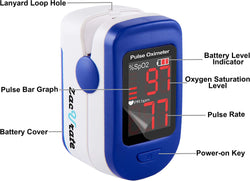 500BL Fingertip Pulse Oximeter Blood Oxygen Saturation Monitor with Batteries Included (Navy Blue)