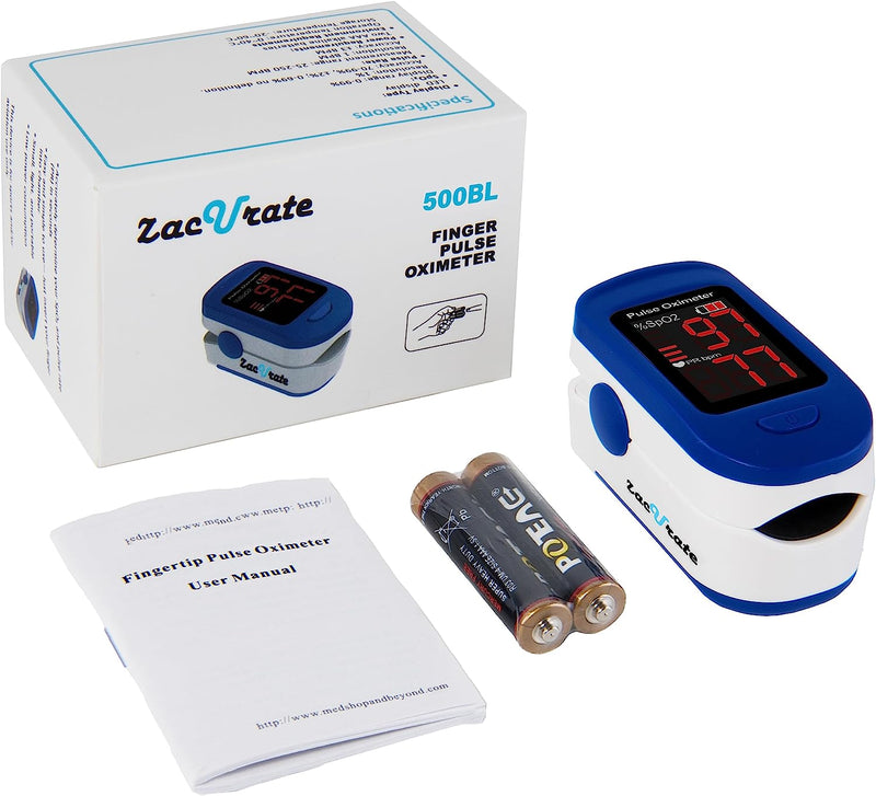 500BL Fingertip Pulse Oximeter Blood Oxygen Saturation Monitor with Batteries Included (Navy Blue)
