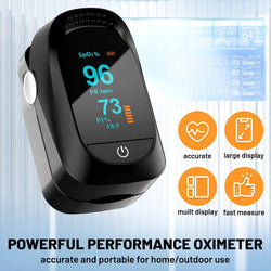 Finger Pulse Oximeter, Fingertip Blood Oxygen Saturation Oxygen Meter with Pulse Monitor with OLED Screen AAA Batteries for Home, Outdoor Sports, Wide Use (Black)