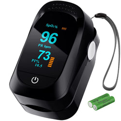 Finger Pulse Oximeter, Fingertip Blood Oxygen Saturation Oxygen Meter with Pulse Monitor with OLED Screen AAA Batteries for Home, Outdoor Sports, Wide Use (Black)