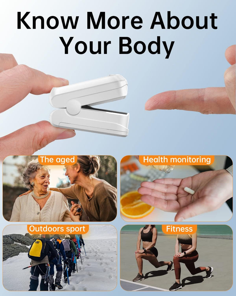 Fingertip Pulse Oximeter- HOLFENRY Mini Oximeter Oxygen Saturation Monitor for SpO2/Heart Rate/PI, with Dedicated App, Compatible with iOS&Android, White