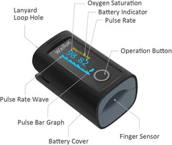 Fingertip Pulse Oximeter PC-60F, Blood Oxygen Saturation Monitor with Batteries, Carry Bag & Lanyard for Wellness Use