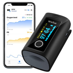 Bluetooth Pulse Oximeter Fingertip PC-60FW, Blood Oxygen Saturation Monitor with Free APP, Batteries, Carry Bag & Lanyard