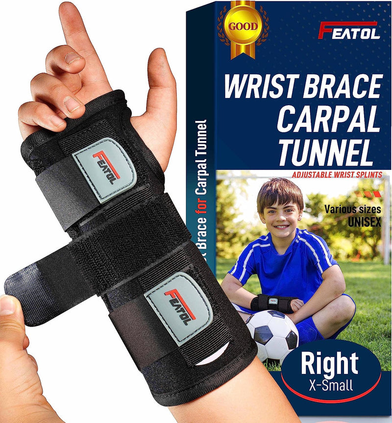 Wrist Brace for Sprained Wrist Kids, Wrist Support Brace Sleeping with Metal Splints Left Hand, X/Small for Kid, Women and Men,Right Hand -Black