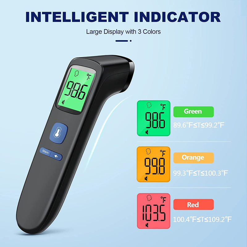 Non-Contact Thermometer for Adults and Kids, Digital Forehead Thermometer with Fever Alarm, Silent Mode and 35-Set Memory, Forehead/Object 2 in 1 Mode, FSA/HSA Eligible Thermometer Black