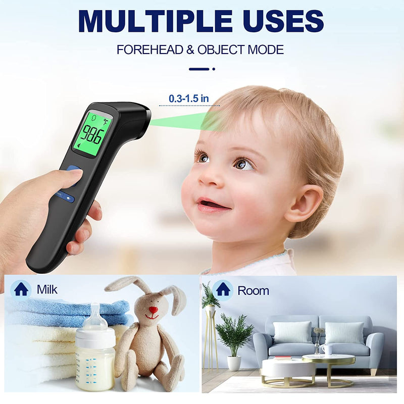 Non-Contact Thermometer for Adults and Kids, Digital Forehead Thermometer with Fever Alarm, Silent Mode and 35-Set Memory, Forehead/Object 2 in 1 Mode, FSA/HSA Eligible Thermometer Black