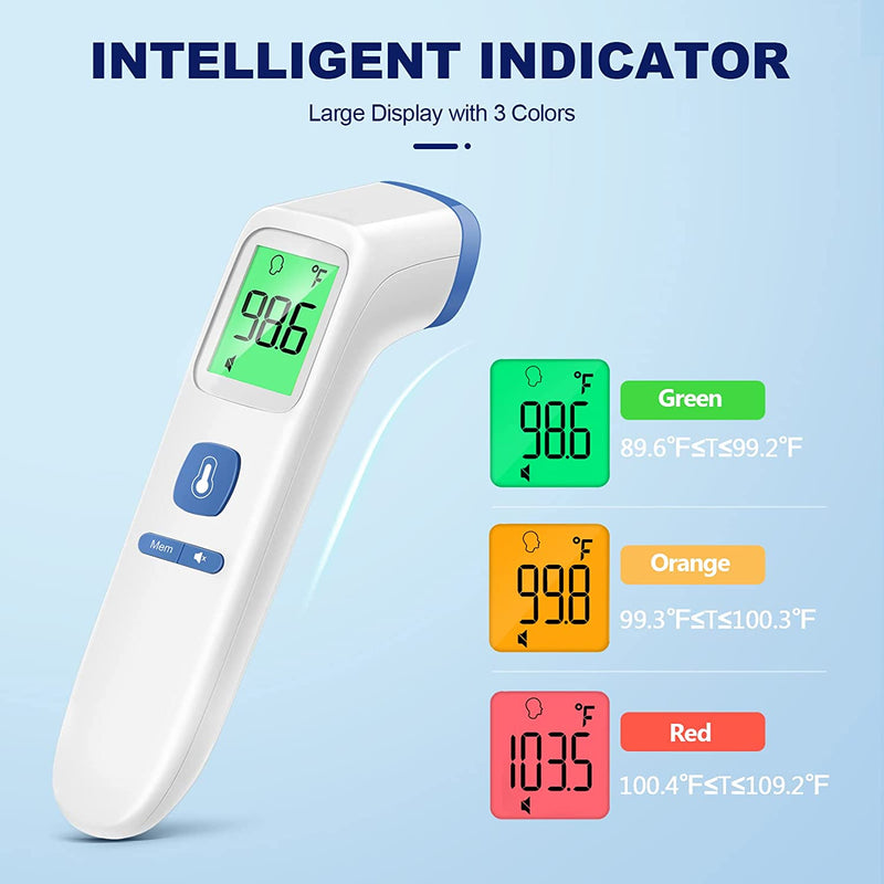 Non-Contact LCD Thermometer for Adults and Kids, Digital Forehead Thermometer with Fever Alarm, Silent Mode and 35-Set Memory, Object 2 in 1 Mode, FSA/HSA Eligible, Blue