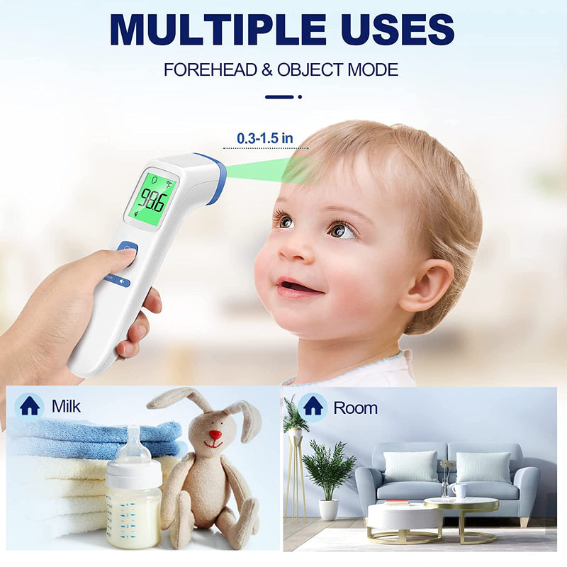 Non-Contact LCD Thermometer for Adults and Kids, Digital Forehead Thermometer with Fever Alarm, Silent Mode and 35-Set Memory, Object 2 in 1 Mode, FSA/HSA Eligible, Blue