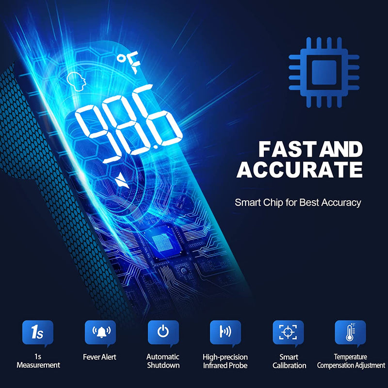 Non-Contact LCD Thermometer for Adults and Kids, Digital Forehead Thermometer with Fever Alarm, Silent Mode and 35-Set Memory, Object 2 in 1 Mode, FSA/HSA Eligible, Blue