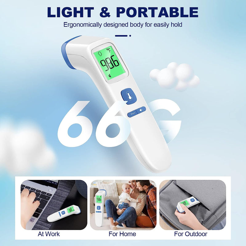 Non-Contact LCD Thermometer for Adults and Kids, Digital Forehead Thermometer with Fever Alarm, Silent Mode and 35-Set Memory, Object 2 in 1 Mode, FSA/HSA Eligible, Blue