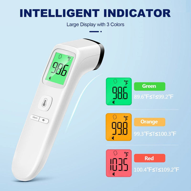 Forehead Thermometer, Baby and Adults Thermometer with Fever Alarm, LCD Display and Memory Function, Ideal for Whole Family White
